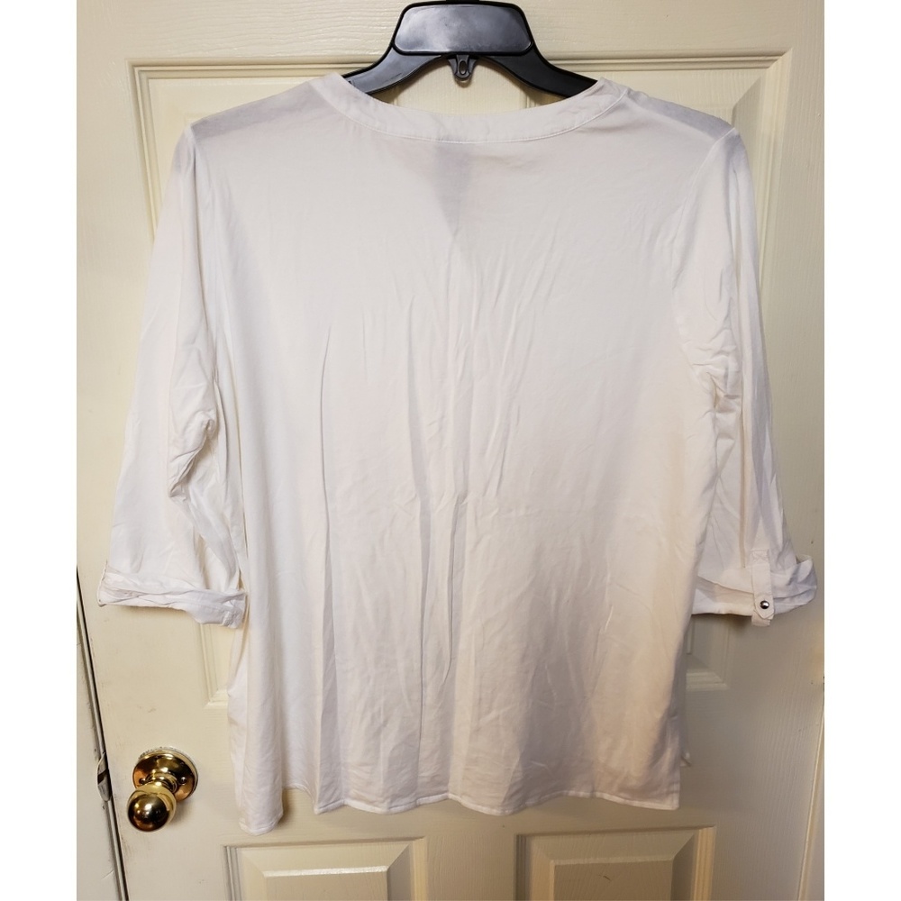 XXL Rafaella White 3/4 Sleeved Button Down Shirt - Picture 2 of 3